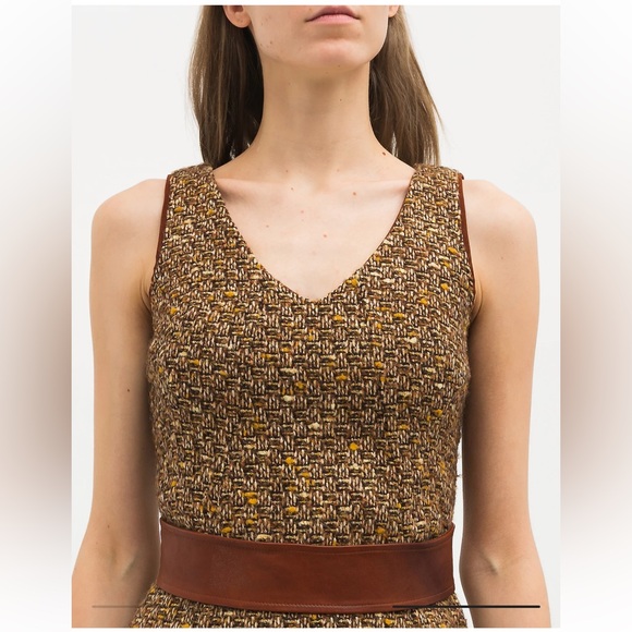 NWT Dolce & Gabbana Sz 6/8 Brown Tweed Leather Midi Designer Dress PLEASE HELP - Picture 2 of 16